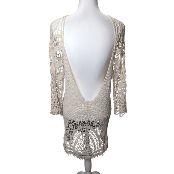 Cream Crochet Women's Swim Cover Up Dress Backless Vacation Beach Cruise Pool - Picture 2 of 7